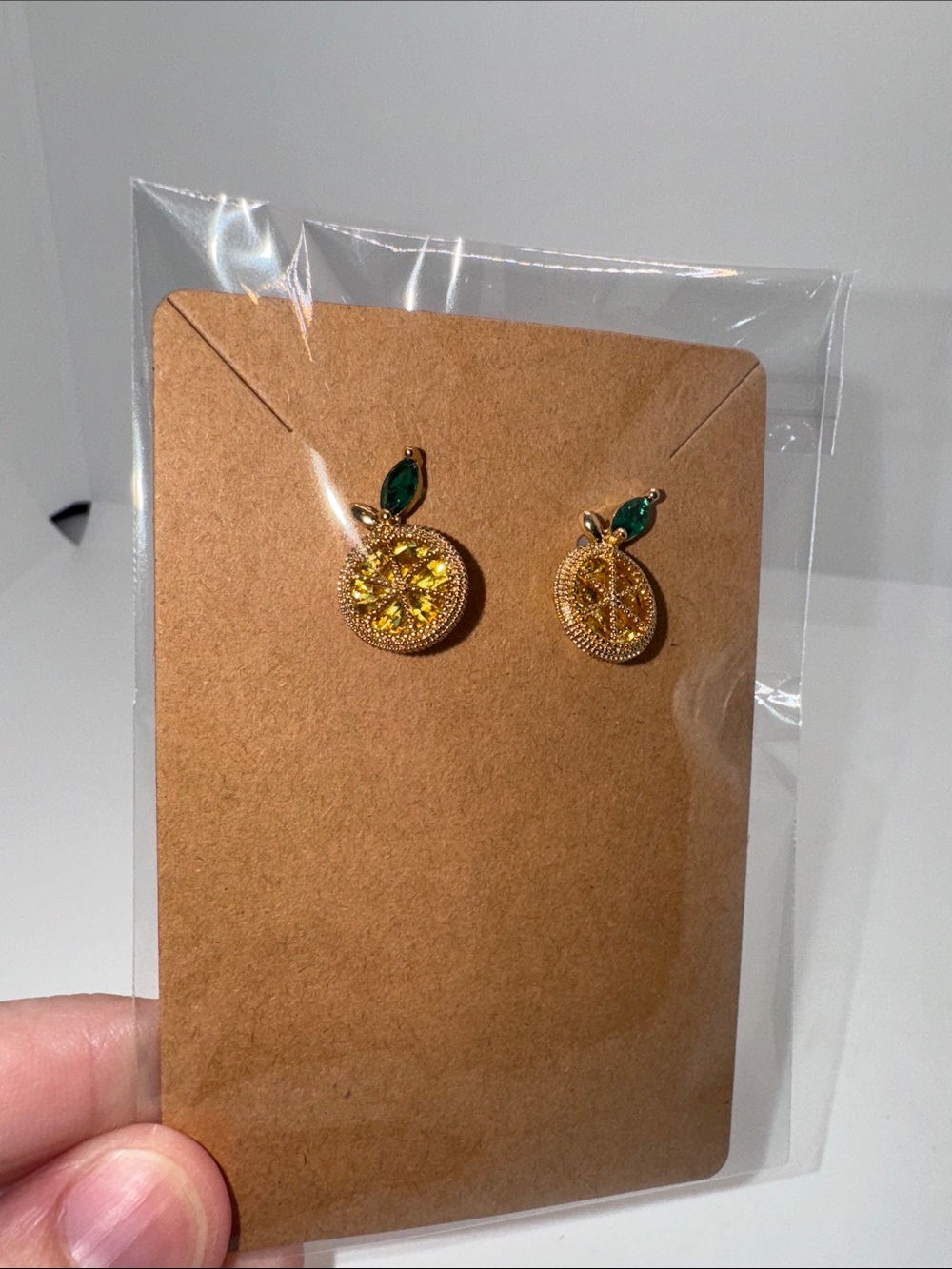 Lemon Slice Rhinestone Stud Earrings Gold Tone - Picture 12 of 13